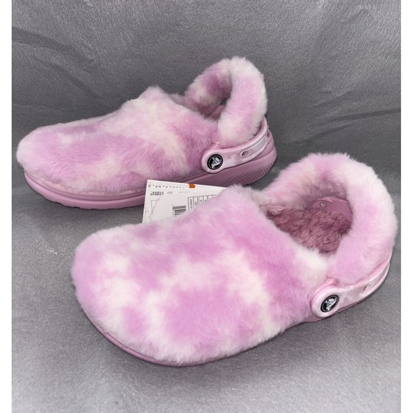 CROCS Shoes - Crocs Classic Fur Sure Lined Clogs  Pink and White 207303 Women's  7 Men's 5 NWT